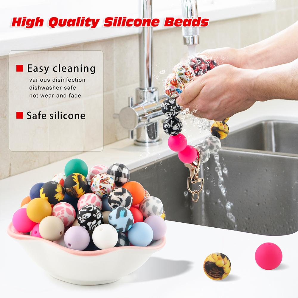 5Pcs 15mm Round Leopard Silicone Printed Beads For Jewelry Making DIY Keychain Necklace Bracelet Jewelry Accessories