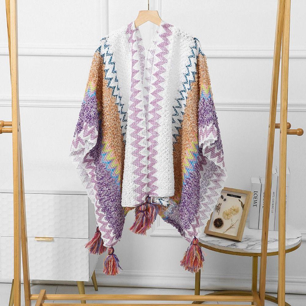 Tassel Ethnic Style Shawl Wave Large Neck Scarves Fashion Winter Knitted Scarf  Outdoor