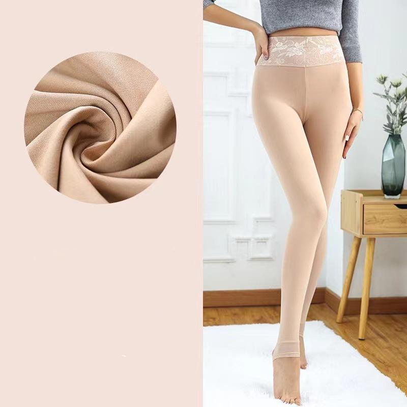 

Женские флисовые леггинсы с высокой талией и бархатные колготки, термочулки, колготки с кружевной вышивкой 3XL телесный