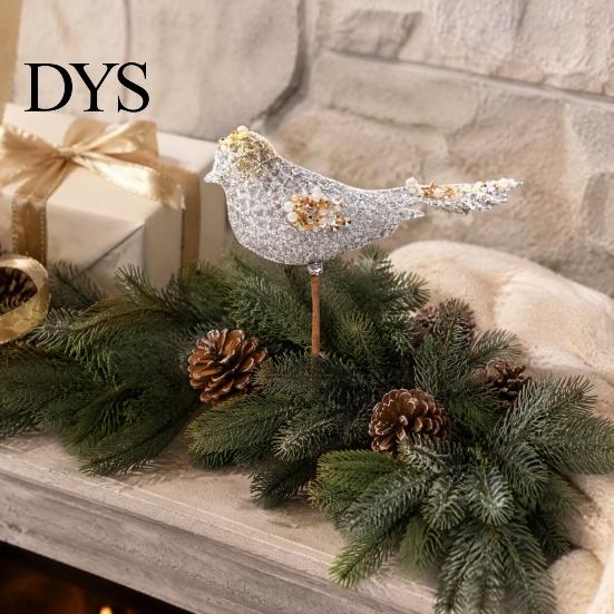 Gold Silver Red Bird Tree Ornaments Glitter Christmas Ornament with Metal Clip for Decoration, Sparkling Tabletop Floral Decor Figurine, Sequins