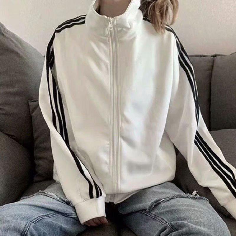 2023 Spring/Summer Women's Trendy Thin Three-Stripe Baseball Jacket - Korean Style, Loose Fit, Student BF Look