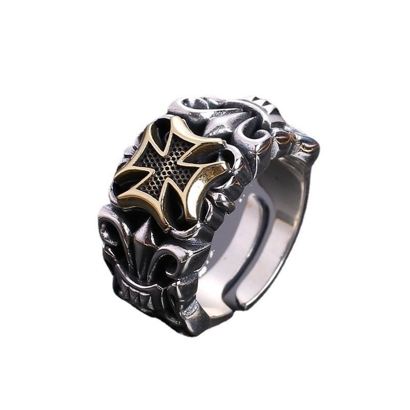 New Punk Large Cross Ring Adjustable Size Fashion Men's Personalized Design Jewelry Street Retro Gothic Trend JewelryAccessories