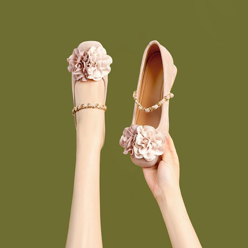 Flowers, Evening Shoes, One Pedal, Lazy Commuting, Inner Height Increase with Skirt, Single Shoes for Women