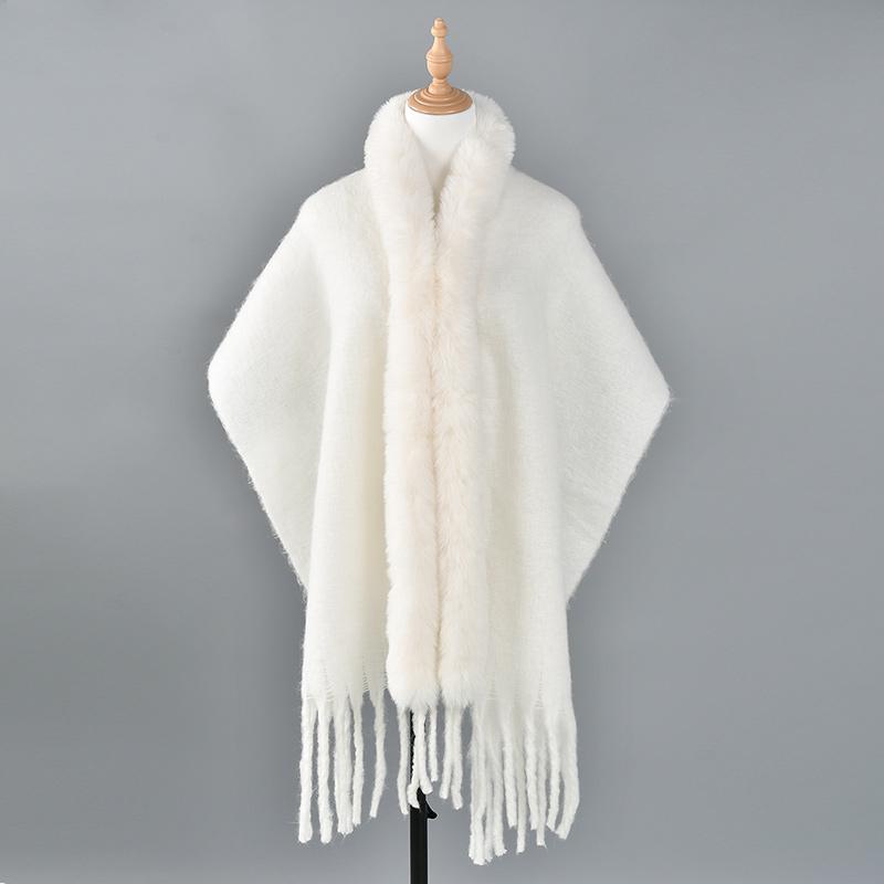 Зимний двусторонний плащ-шаль с воротником из искусственной шерсти, женский кашемировый шарф-пончо, накидки для леди, плащ, пашмина, кардиганы с мехом