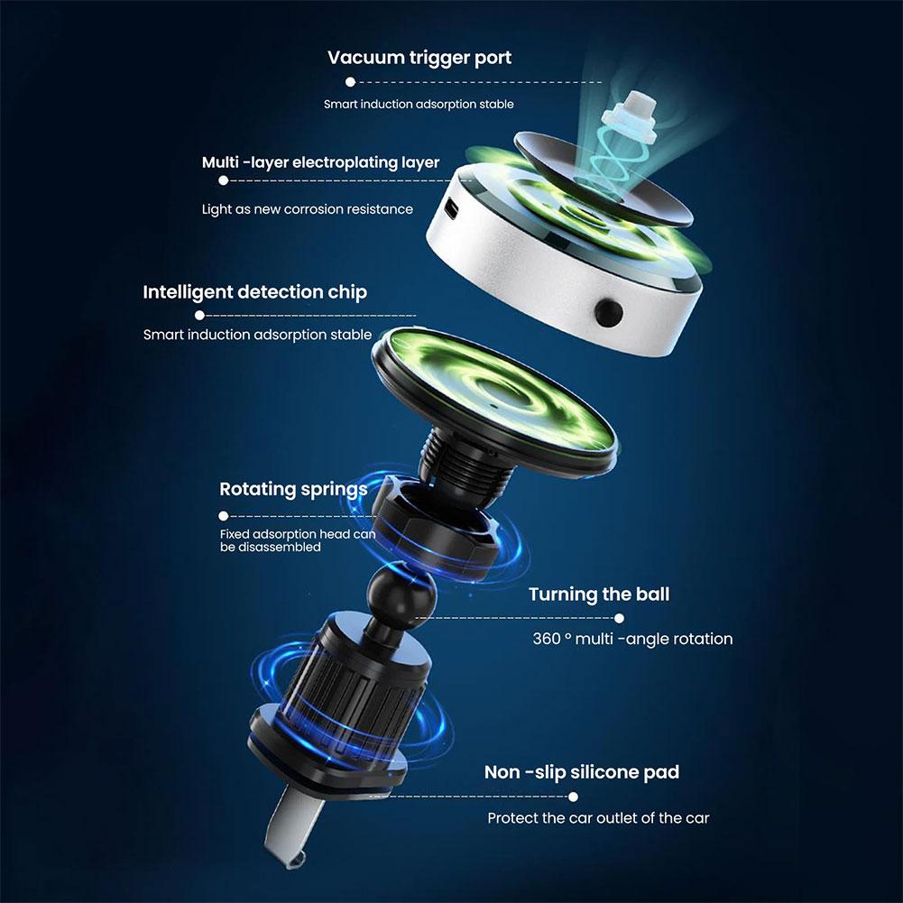 Universal Intelligent For Magsafe Car Phone Holder Magnetic 15W Wireless Charging Vacuum Adsorption Air Vent Car Mount Brac K1V3