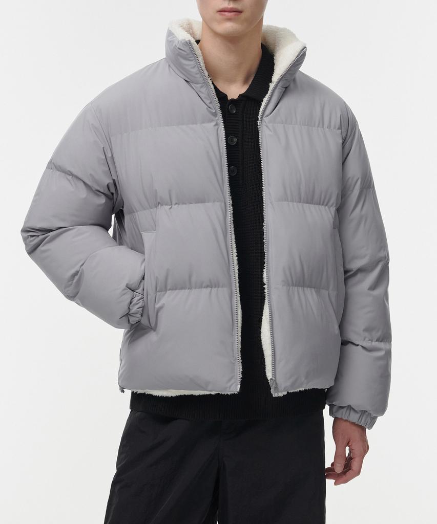 Musinsa Standard Daily Puffer Reversible Fleece Short Padded Jacket [Light Gray/Ivory]