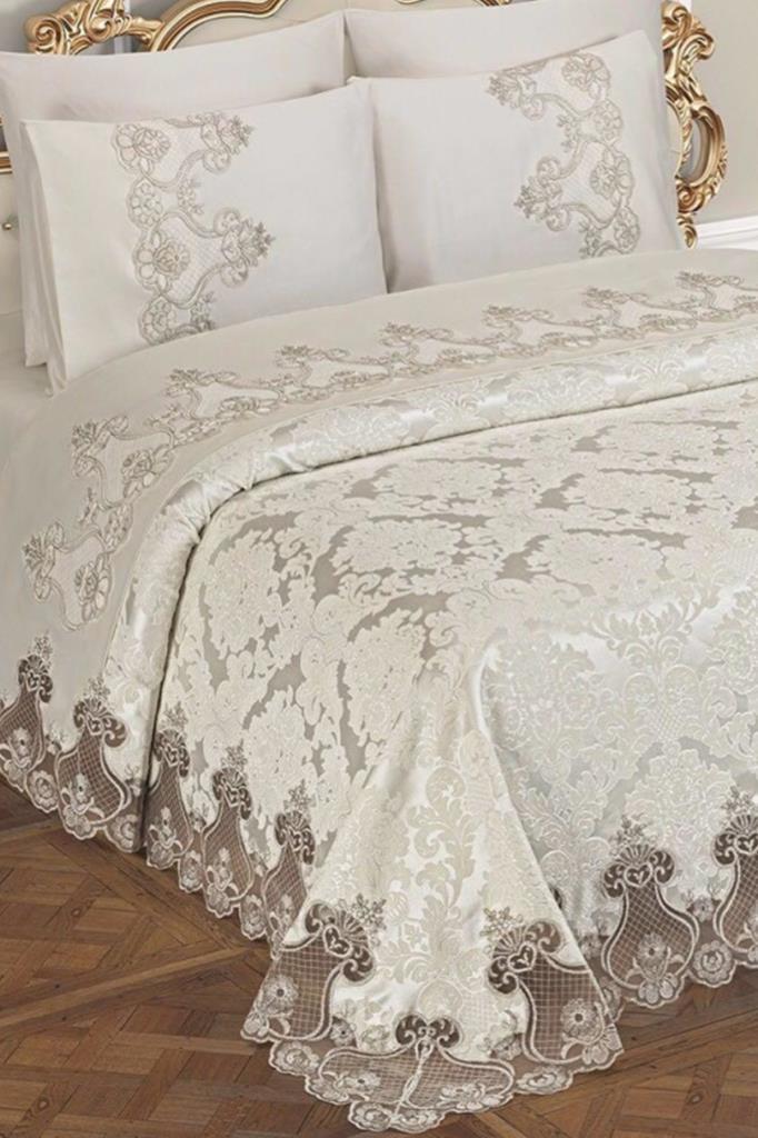 Dubai Bedding Set 6 Pcs, Coverlet 230x240, Sheet 230x240, Pillowcase 50x70 Double Size Cream