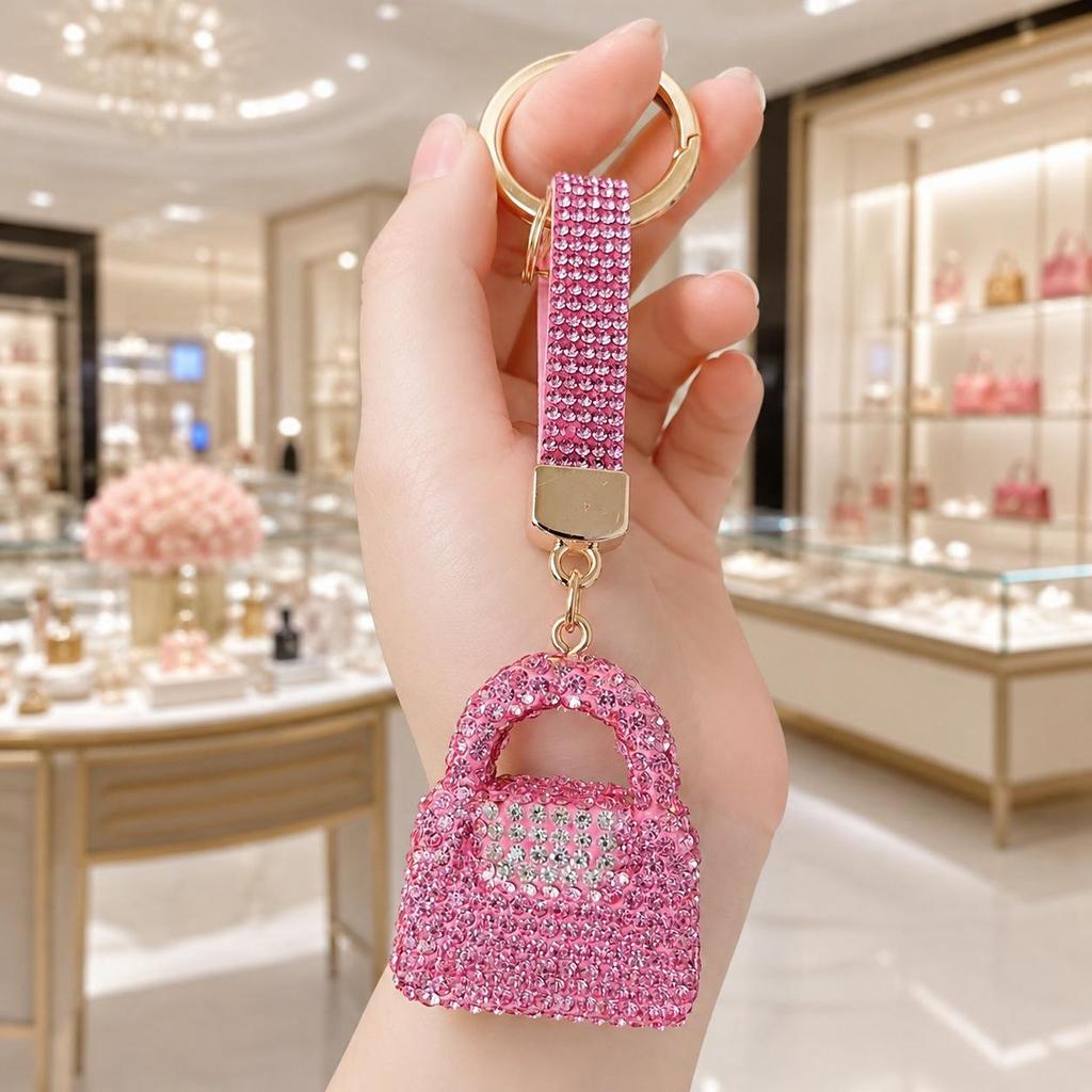 Luxury Rhinestone Scented Sachet Keychain: Crystal Diamond Ceramic Women's Handbag Charm, Perfect Small Gift