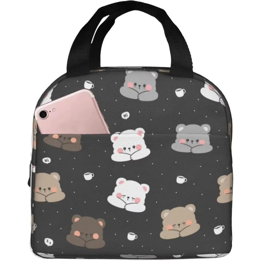 

Cute Bear with Coffee Lunch Bento Box Insulated Lunch Boxes Reusable Waterproof Lunch Bag with Pocket for Travel Office Picnic 22x20x13CM бежевый