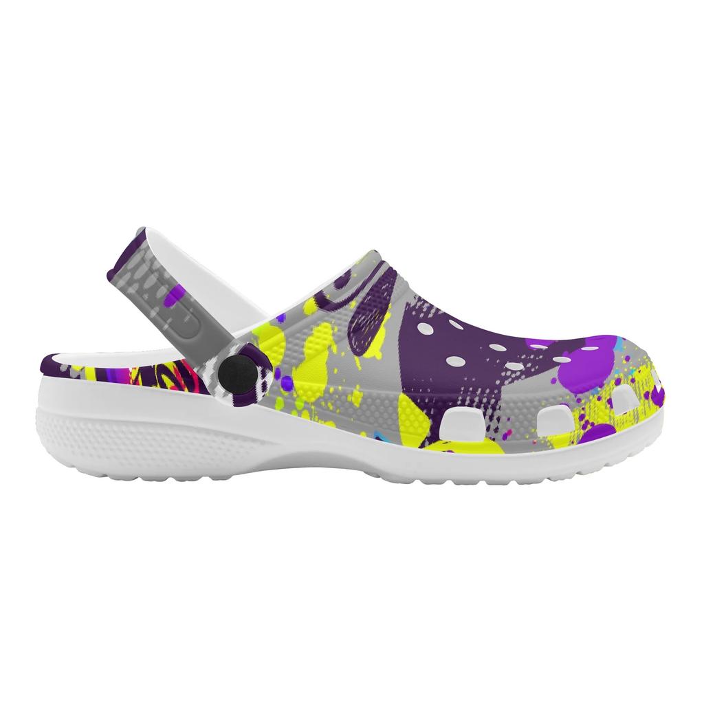 Printed White Garden Clogs Unisex Lightweight EVA Slip On Shoes Breathable Beach Pool Bathroom Home Summer Wear Outdoor Use