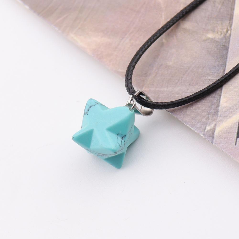 Natural Stone Crystal Agate, Large 24Mm Kabar Star Amethyst Pendant, Geometric Hexagram Necklace N757.