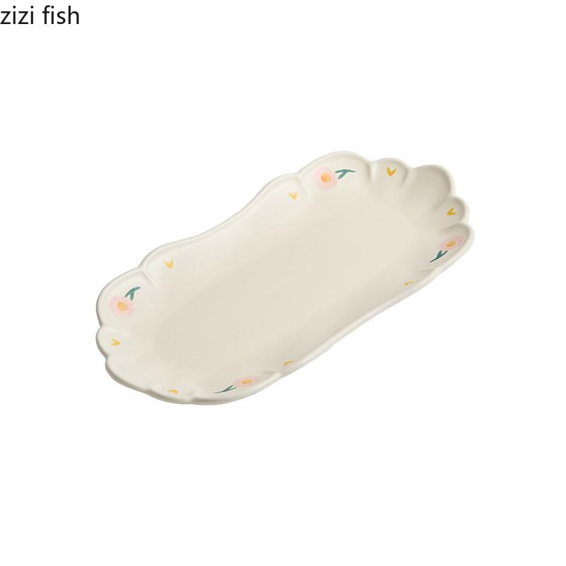 Creative Peony Pattern Ceramic Fish Plate Restaurant Dessert Plate Sushi Sashimi Plates Molecular Cuisine Specialty Tableware