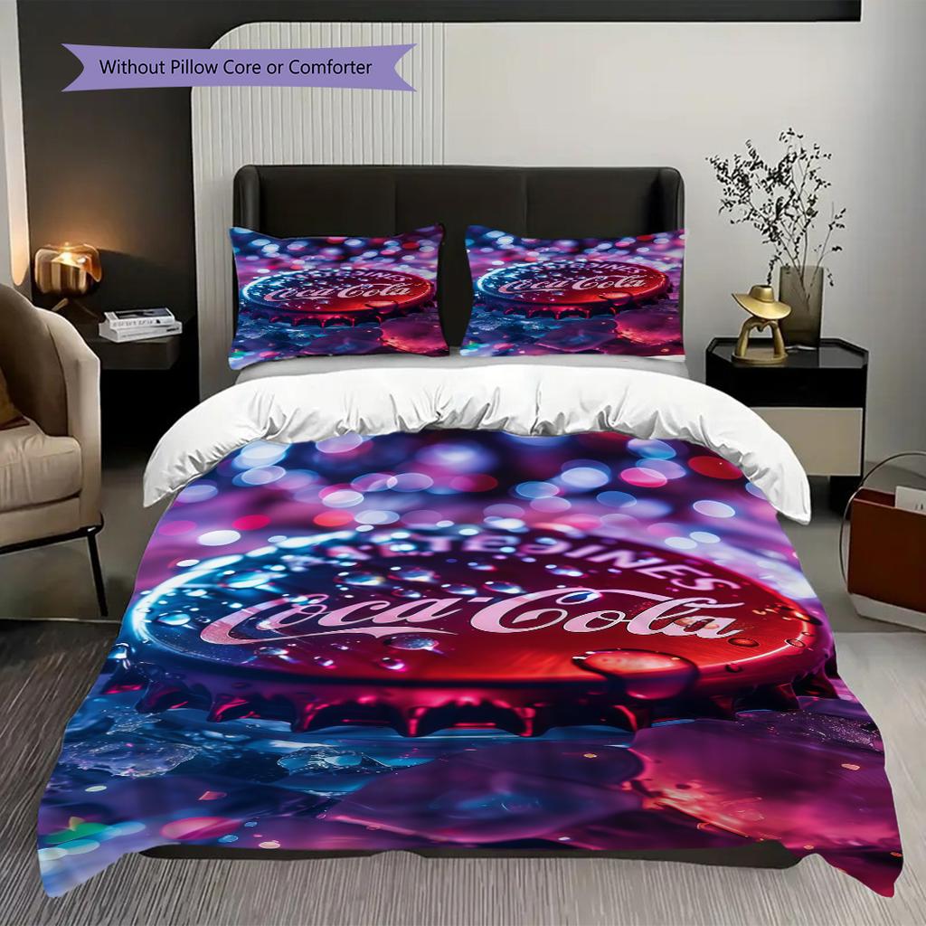 Cocacola Bottles Ice Bucket Threepiece Set 1 Duvet Cover 2 Pillowcase Without Core Bedding Set Soft And Comfortable