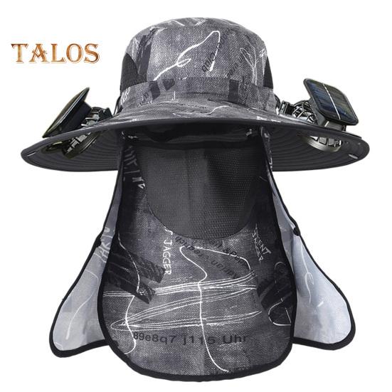 Wide Brim Sun Hat with 2 Solar Fan UV Protection Bucket Hat with Neck Flap And Face Guard 3 Speed Adjustable Fan Hat for Outdoor Fishing Camping