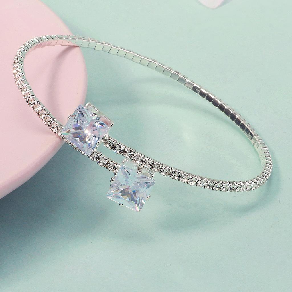 Minimalist Personalized Open Elastic Bangle High End Zircon Diamond Bracelet Daily Versatile Fashion Jewelry For Women