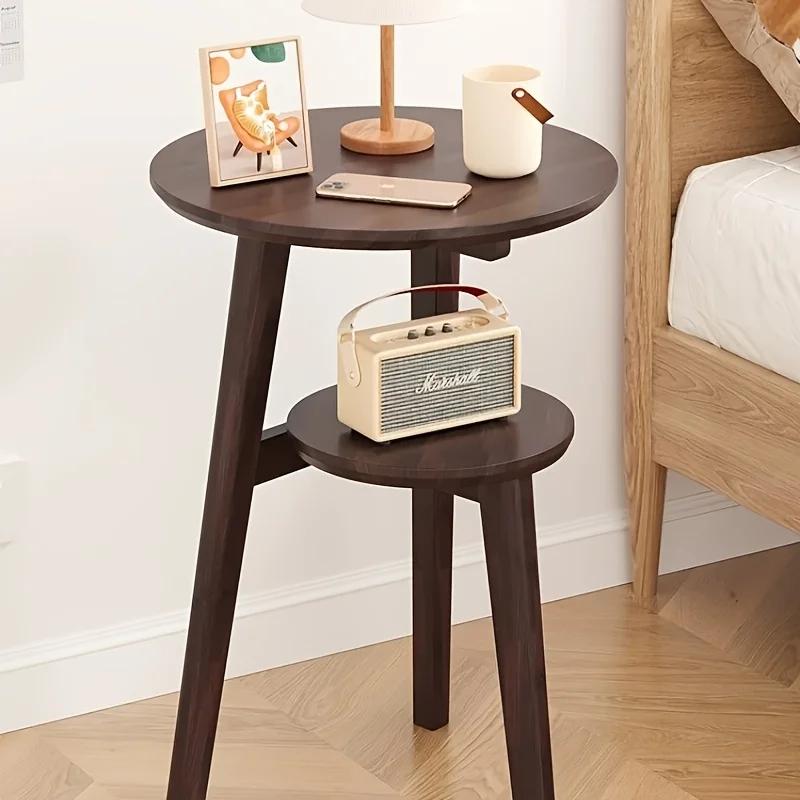 Small Bamboo Table, Small Coffee Table, Sofa Side Cabinet, Solid Wood Small Round Table Movable Living Room Side Table