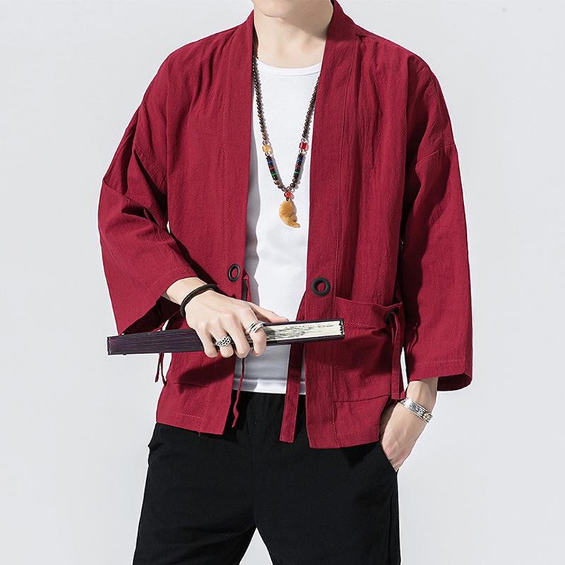 Three-Quarter Sleeve Hanfu Men's Traditional Taoist Robe - Chinese Style Zen Jacket