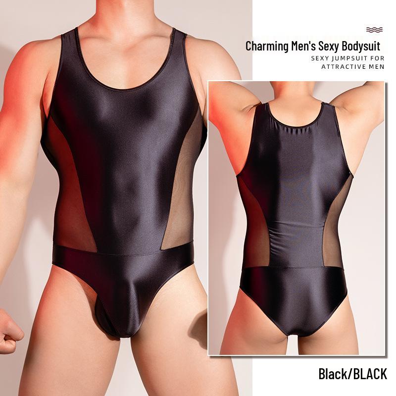 Herren Durchsichtiger Ärmelloser Erotischer Body - Glänzend, Hochelastisch, Atmungsaktiv Muskelformend