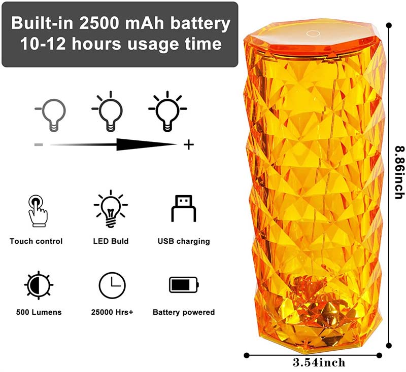 

Хрустальная настольная лампа Rose Light Projector 3/16 цветов Регулируемый романтический алмазный атмосферный светильник USB сенсорный ночник для спальни 1 PCS
