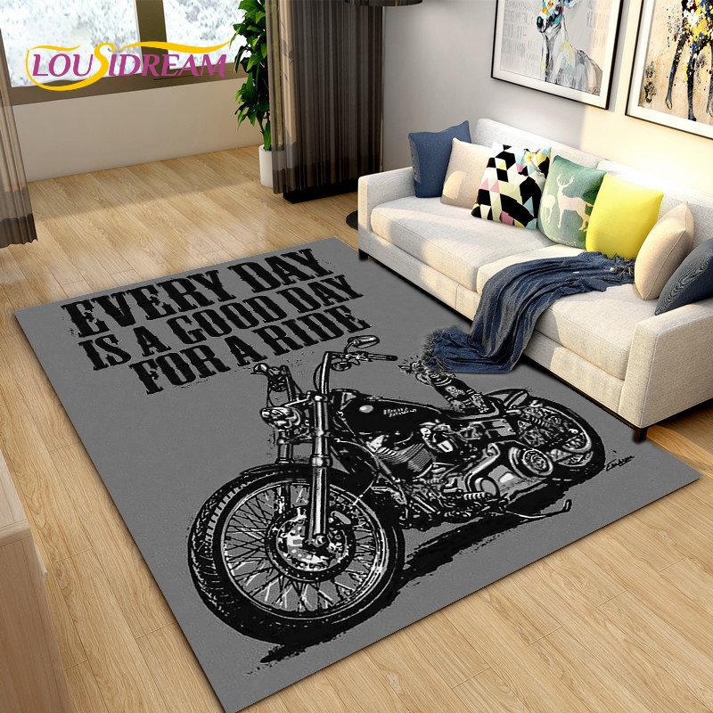 Retro Vintage Motorcycle Area Rug Large,Carpet Rug for Living Room Bedroom Sofa,Kitchen Bathroom Doormat Non-slip Floor Mat Gift