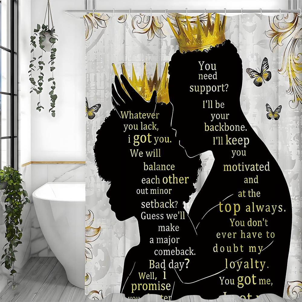 

Афроамериканские Женщины Мужчины Романтическая Черная Золотая Корона Занавеска для Душа, Декоративная Занавеска для Душа для Ванной Комнаты, Водонепроницаемая Занавеска для Душа 90*180cm