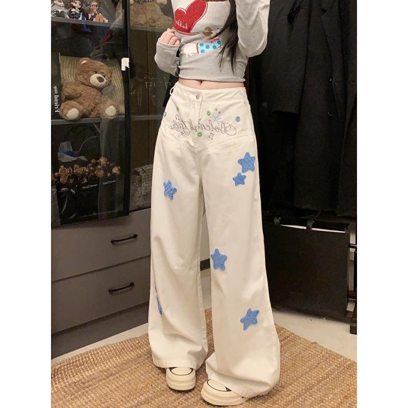 

Embroidery Star Pleated Wide-Leg Pants with Wing Decoration - Spring/Autumn 2026 Collection Medium белый