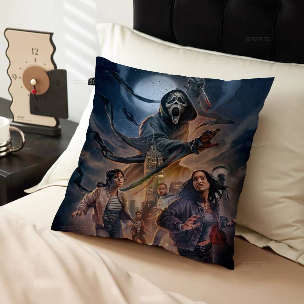 S-Scream Horror Movie Pillow Covers Cartoon Sofa Decorative Home Double-Sided Printing Short Plush Cute Cushion Cover
