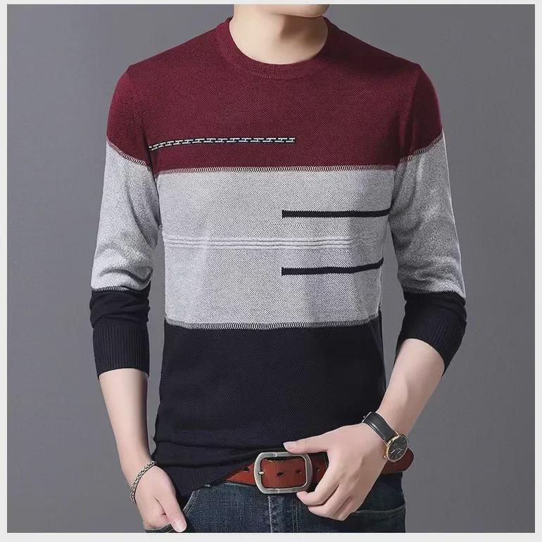 "Autumn Round Neck Knit Pullover for Men - Long-Sleeved, Stylish and Comfortable"