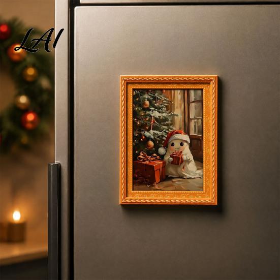 Festive Home Office Whiteboard Magnets Small Fridge Picture Frame Funny Ghost Pattern Magnetic Vintage Decorative for Metal Surfaces Mini Gold Frame