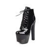 Sexy Ankle Boots Women Platform Autumn Winter Boot Leather Ultra Stripper Heels Lace-up Red Black Fetish Shoes Large Size 45