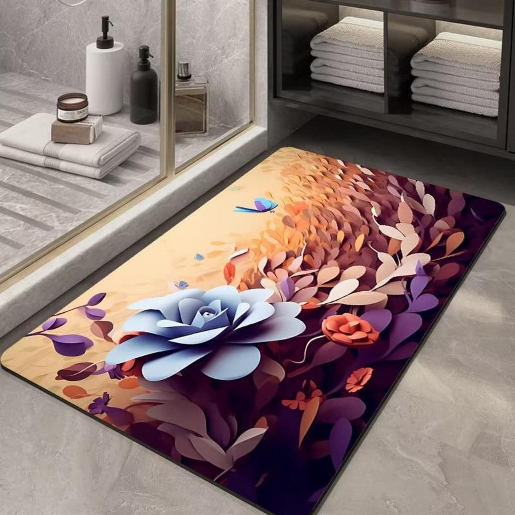 Tapete de espessamento de banheiro com impressão de diatomáceas Tapetes antiderrapantes para banheiras Tapetes para pias Tapetes para pisos laterais de banheiras Capacho para porta de chuveiros Almofada 3D de espuma de memória