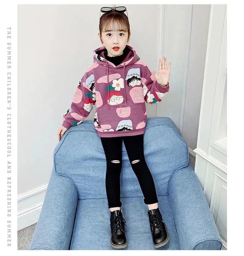 Girls' Cartoon Fleece Hooded Sweatshirt - Autumn/Winter 2025 Kids' Fashionable Thick Top