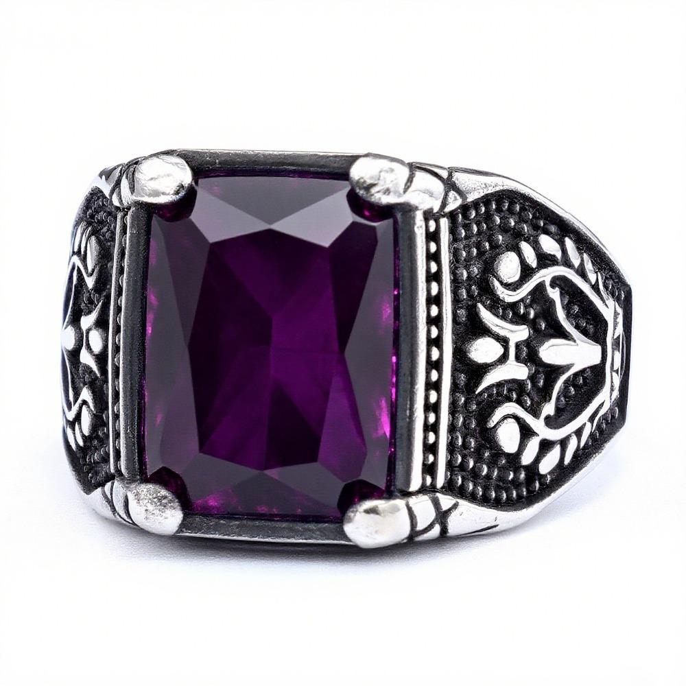 Nordic Vintage Tulip Gemstone Stackable Ring Titanium Steel Rust Free Fashion Jewelry