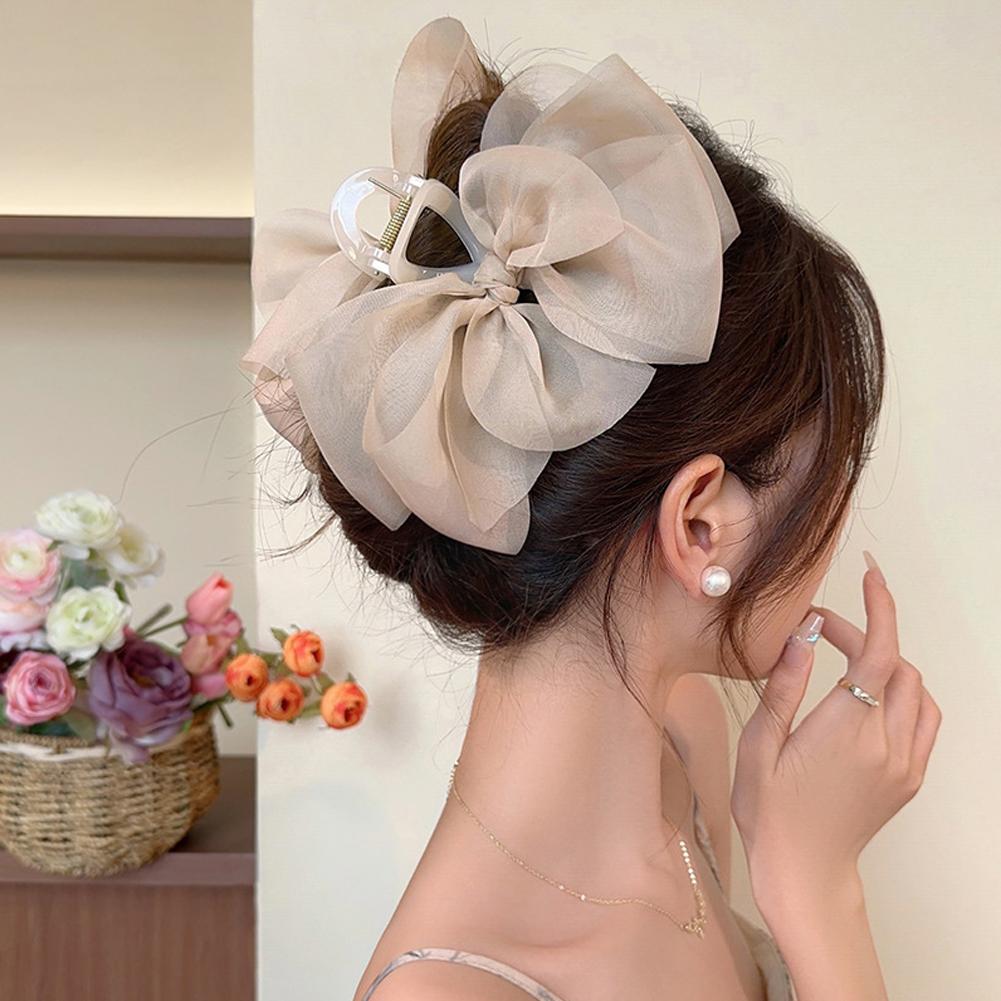 New Sweet Mesh Tulle Bow Hair Clips Solid Color Bowknot Hair Clips For Women Girls Barrettes Claw Clip Kids Hair Accessories