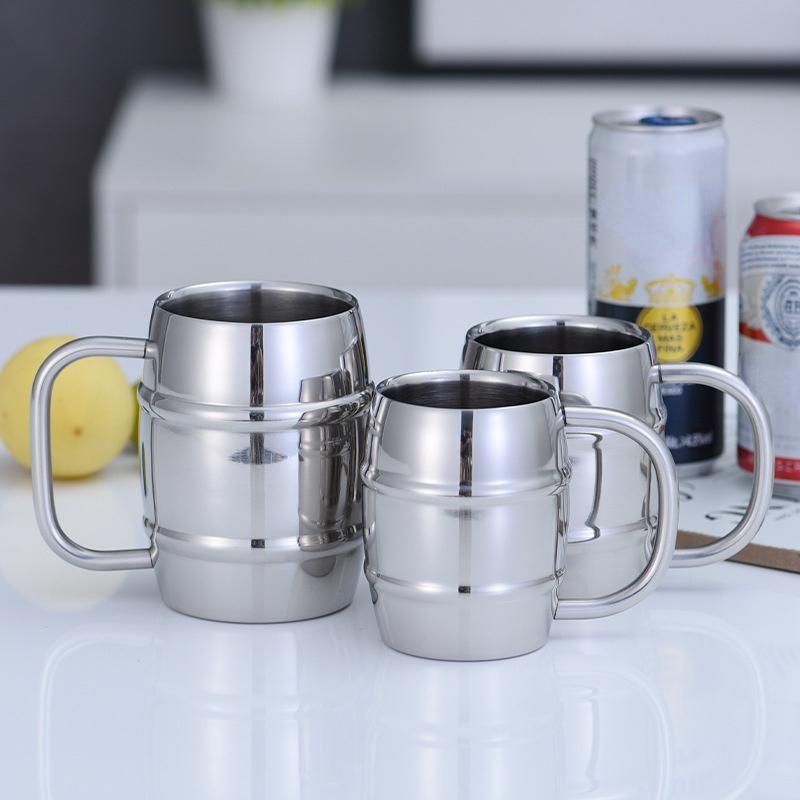 400ml Double Stainless Steel Beer Cup Outdoor Camping Western Coffee Cup with Handle Insulated Portable Water Cup Mugs Utensils