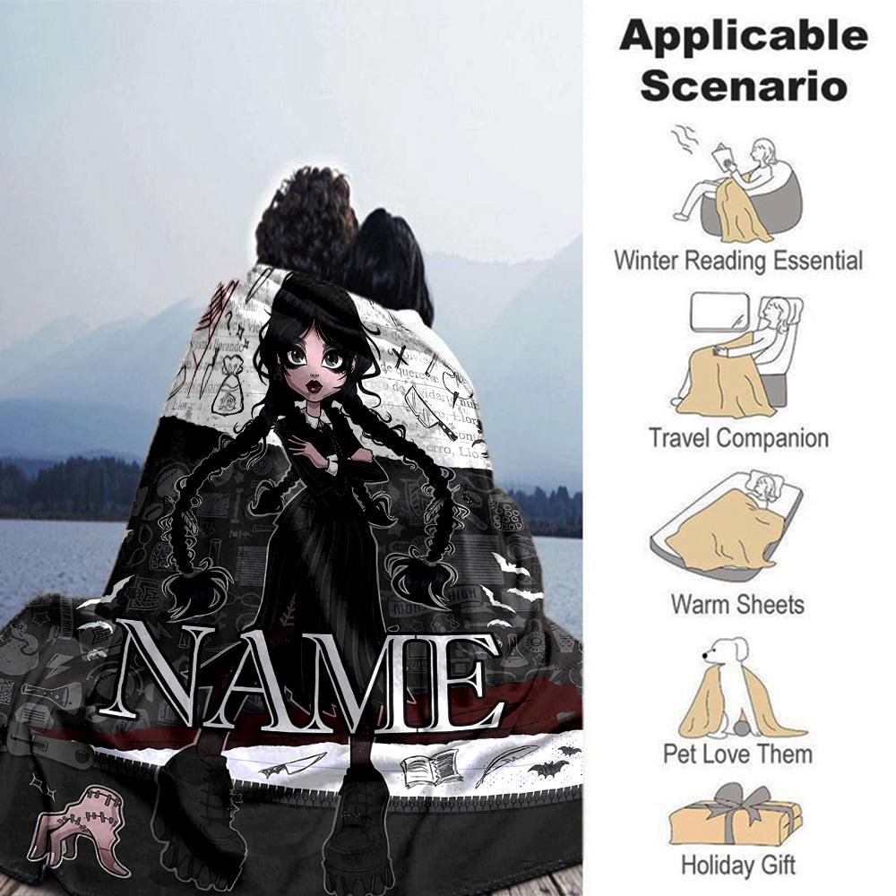 Customiz Name Personality Wednesday Addams Blanket Soft &Warm Sofa Office Bed Travel Lunch Break Blanket, Gift Suitable All Seasons