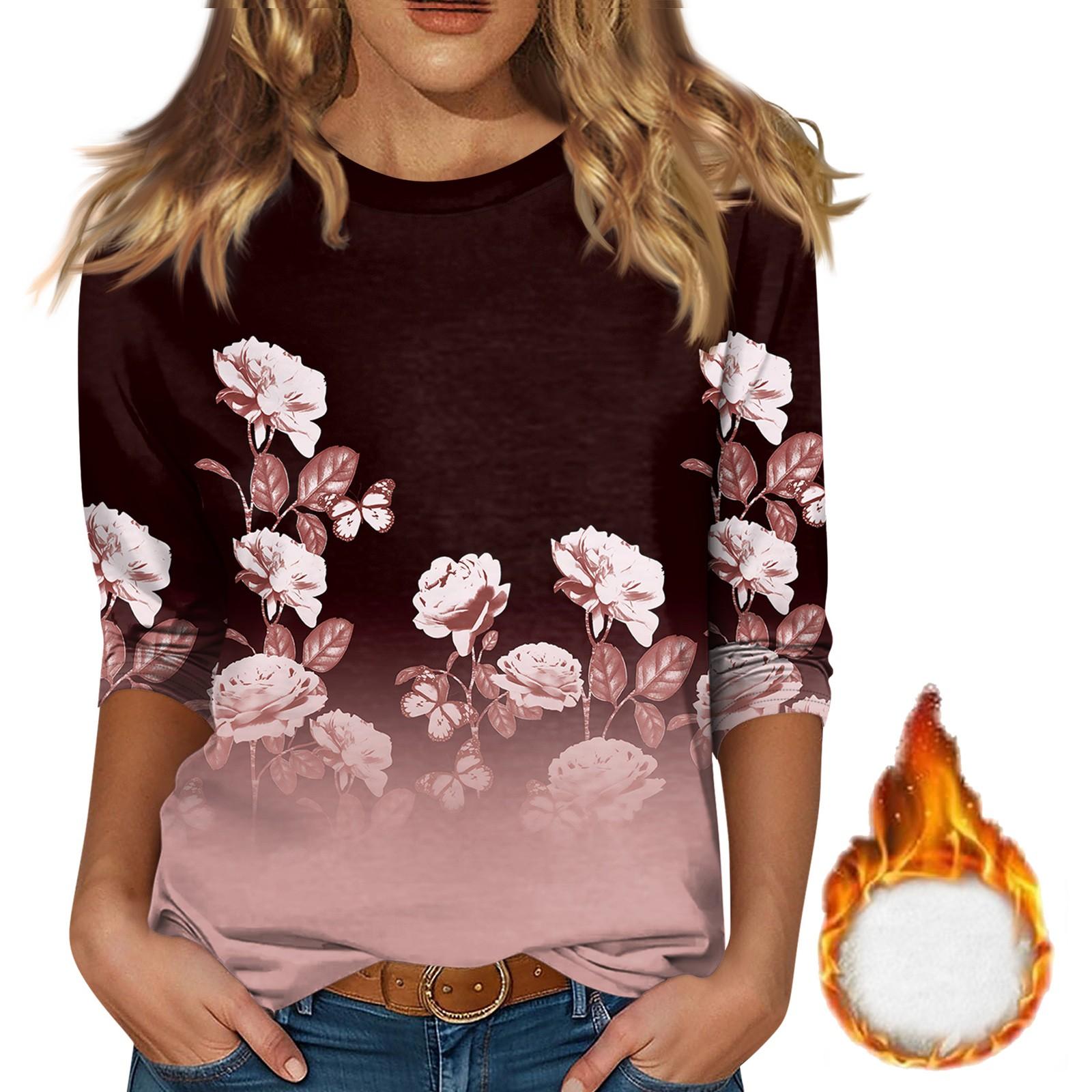 

Женская рубашка с круглым вырезом и рукавом 3/4, симпатичный принт, верхняя одежда L розовый