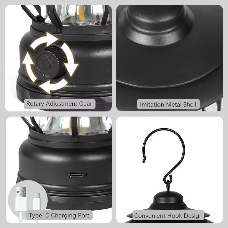 Rechargeable Camping Lantern Stepless Dimming COB Portable Waterproof for Hiking Fishing Emergency Home Power Outages Indoor Out