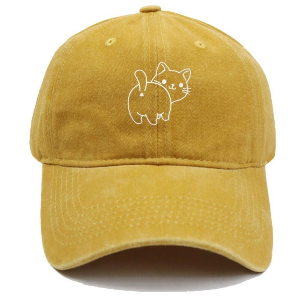 Cotton Fabric Baseball Cap Butt Cat Embroidery Baseball Hat Vintage Dad Hat  Outdoor