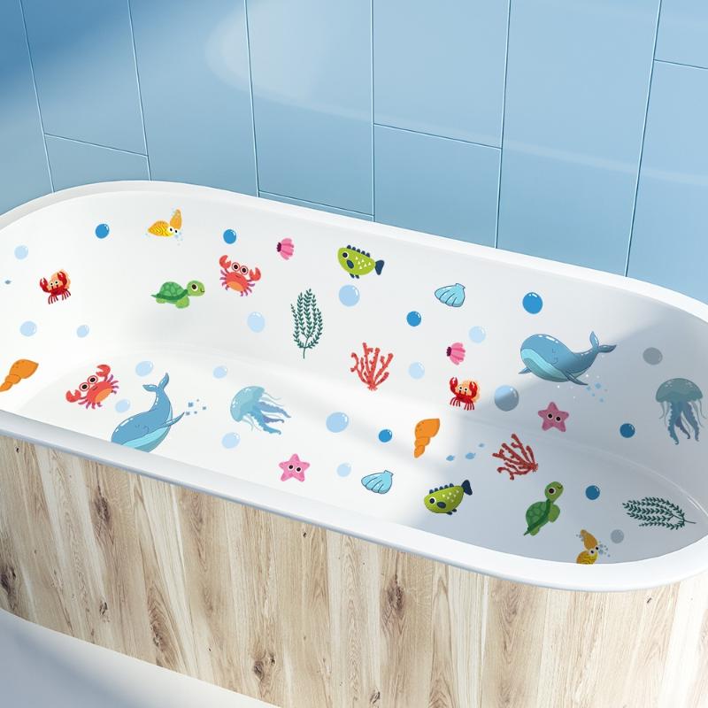 6Pcs/Set Bathtub Decoration Anti-Slip Bathtub Stickers Cartoon Coral Crab Small Fish Pattern Stickers Bathroom Pvc Frosted Batht