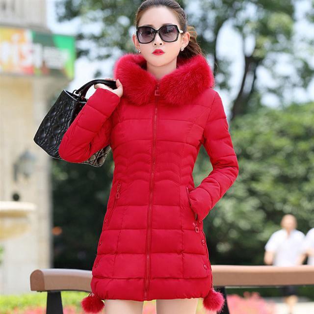 

2025 Winter Korean Style Slim Fit Mid-Length Women s Cotton Coat XXXL червоний