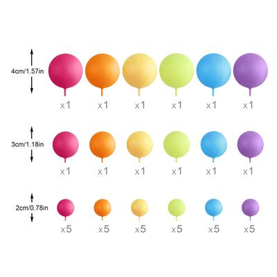 42Pcs Picks Colorful Foam Balls Cake Decoration Colorful Cake Topper for Birthday Party Wedding Supplies Color Series Six Colors