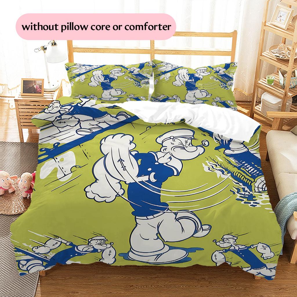 Popeye the Sailor3 Pattern Bedding Quilt Set Home Decoration Gift (1 * Duvet Cover + 2 * Pillowcase Without Core)