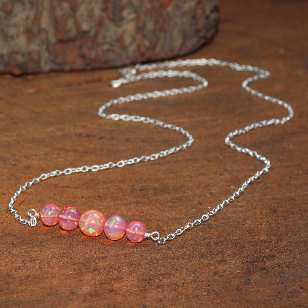 Red Fire Opal Bar Necklace: Sterling Silver, Delicate Gemstone Jewelry