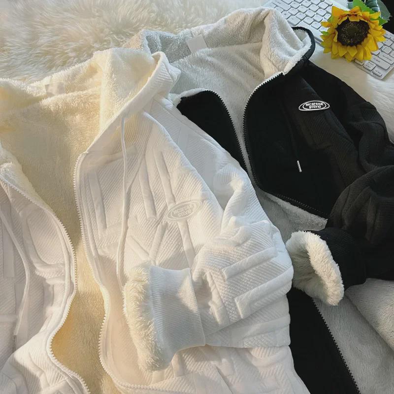 Men's Lambskin Hooded Sweatshirt - Japanese Trend Streetwear, Loose Fit, Hong Kong Style, All-Season Long-Sleeve Jacket