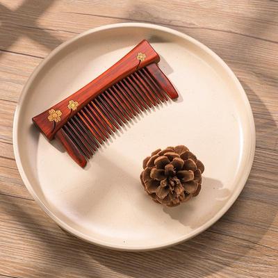 Rosewood Sunflower Tenon Comb - Custom Engraved Handmade Craft with Inlaid Design, Intangible Cultural Heritage.