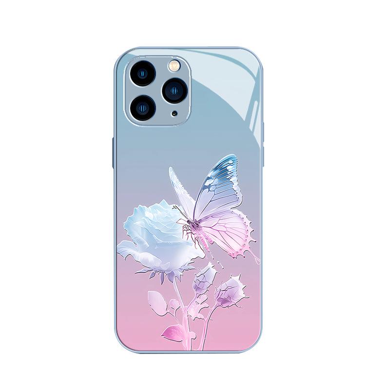 Funda líquida todo incluido con degradado de flores y mariposas para iPhone 11Pro Max Rose 14.
