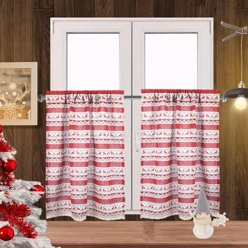 Christmas Elk Short Curtain Finished Kitchen Curtain Short Curtain Linen Through Rod Curtain Window Mantle Curtain
