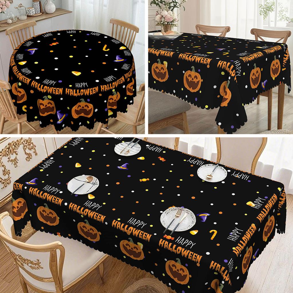 1Pc Autumn Blue Pumpkin Pattern Tablecloth - Round Polyester, Suitable For Parties, Restaurants, Coffee Tables