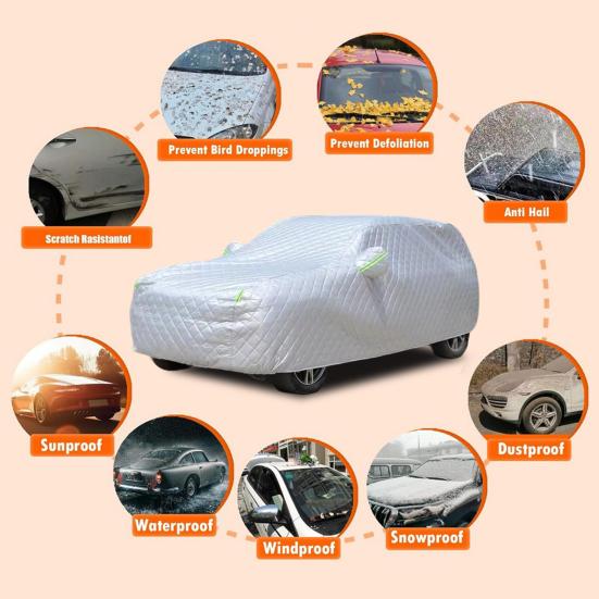 All-Weather Car Cover with Reflective Strips Thickened Cotton Full Coverage Car Cover for SUV Sedan Hatchback Sun And Snow Protection Car Cover Top